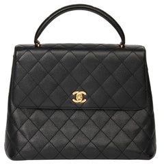 2002 Chanel Black Quilted Caviar Leather Vintage Classic Kelly 