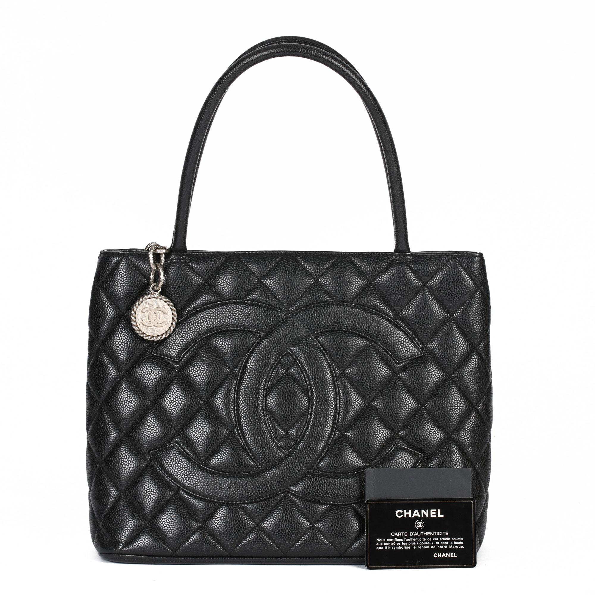 2002 Chanel Black Quilted Caviar Leather Vintage Medallion Tote  8