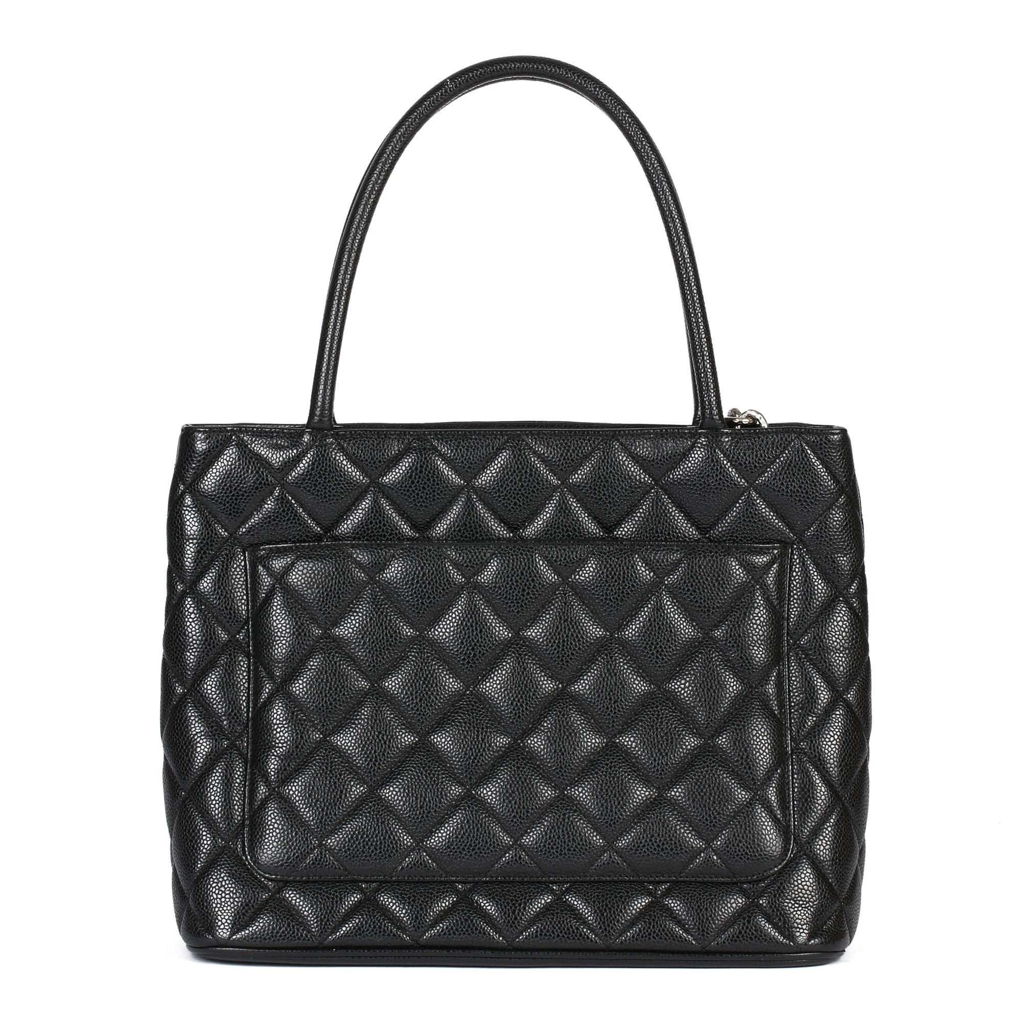 2002 Chanel Black Quilted Caviar Leather Vintage Medallion Tote  1