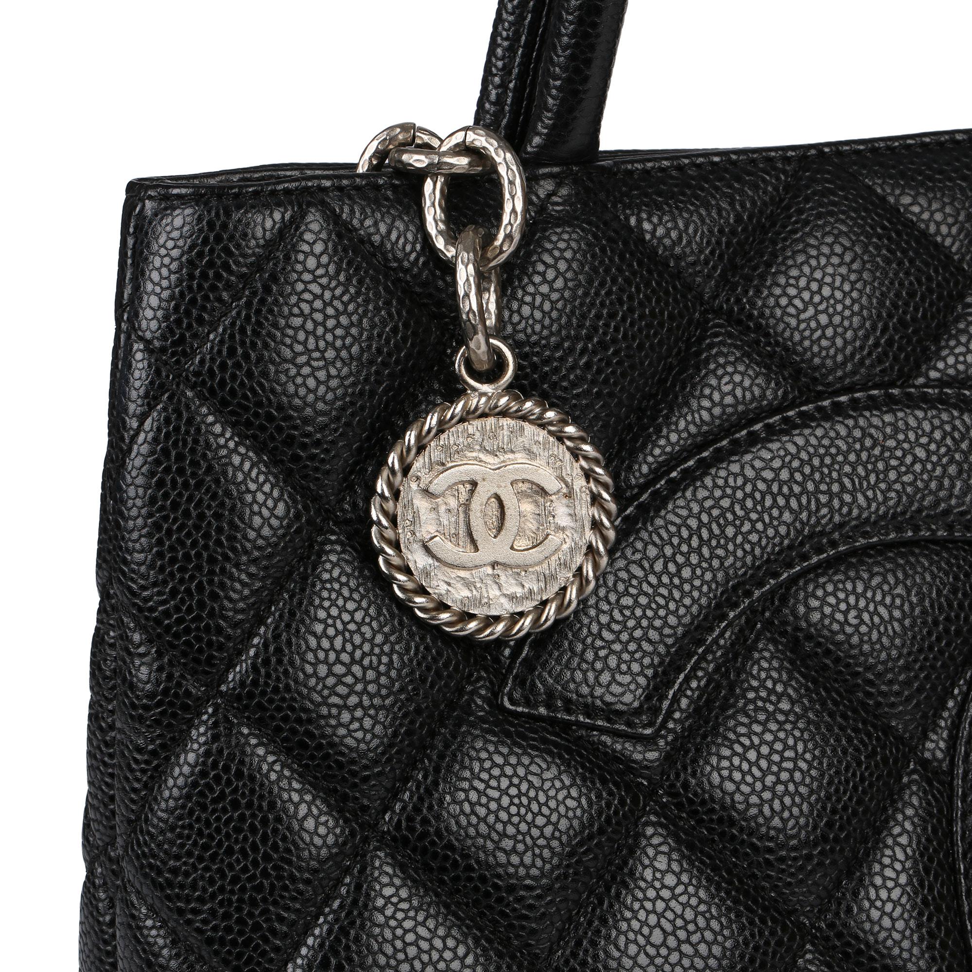 2002 Chanel Black Quilted Caviar Leather Vintage Medallion Tote  3