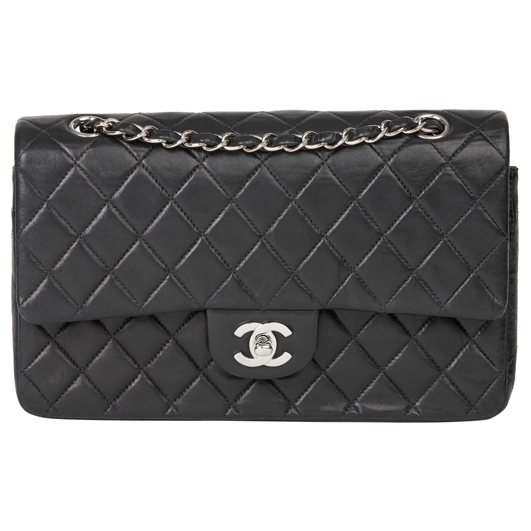 2002 Chanel Black Quilted Lambskin Medium Classic Double Flap Bag