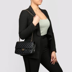 2002 Chanel Black Quilted Lambskin Vintage Medium Classic Double Flap Bag