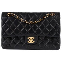 2002 Chanel Black Quilted Lambskin Vintage Medium Classic Double Flap Bag