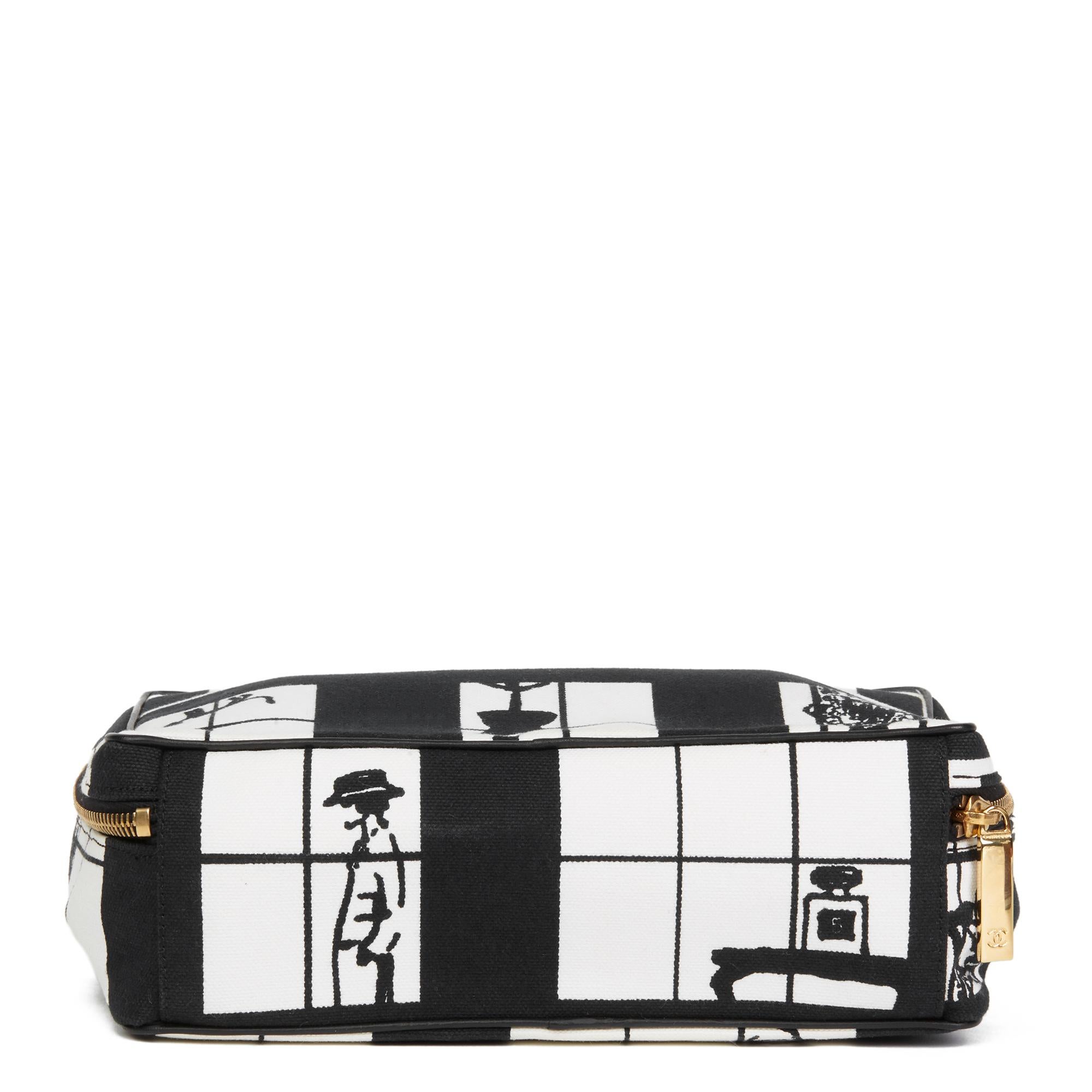 2002 Chanel Black & White Canvas 'Window Line' Toiletry Pouch 1