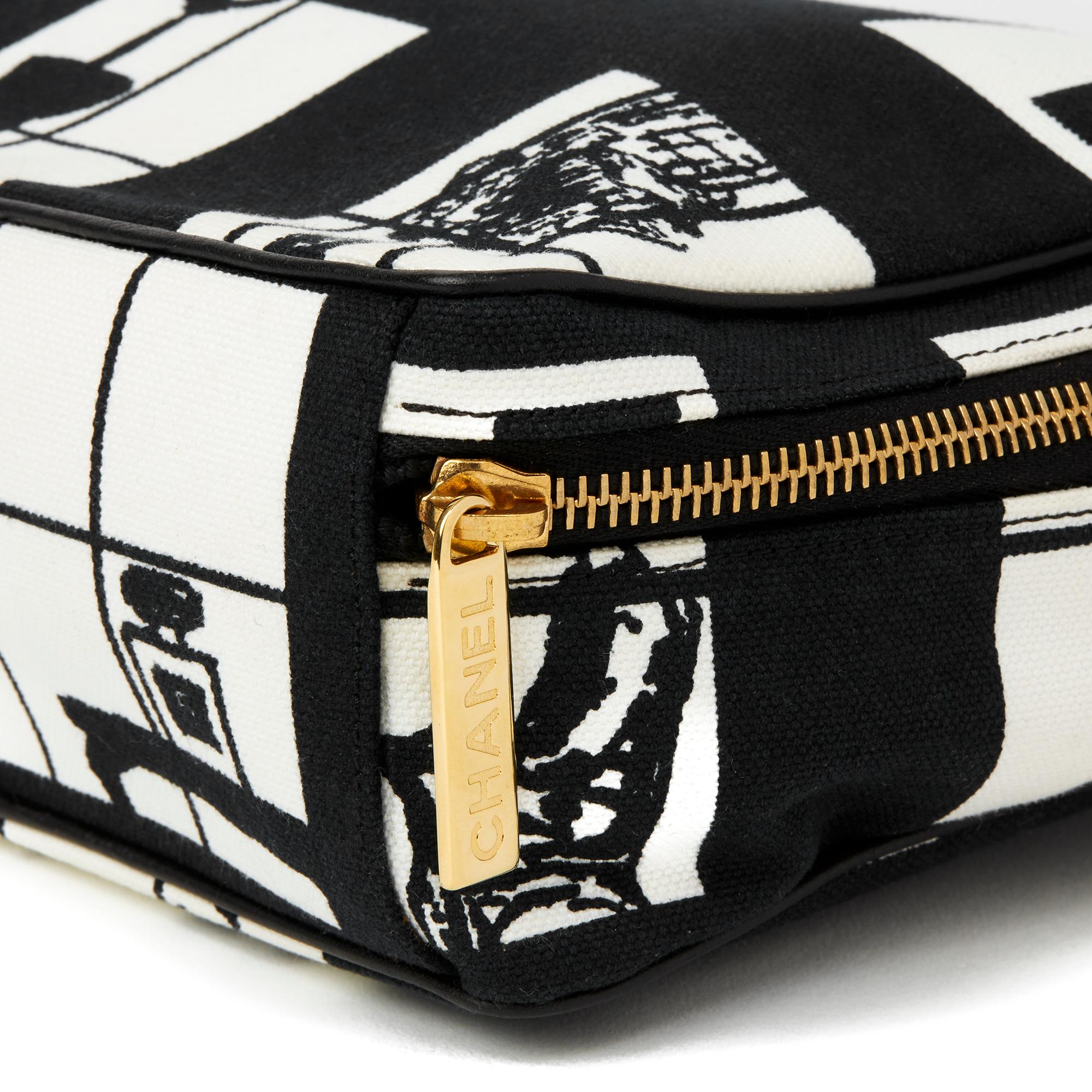 2002 Chanel Black & White Canvas 'Window Line' Toiletry Pouch 2