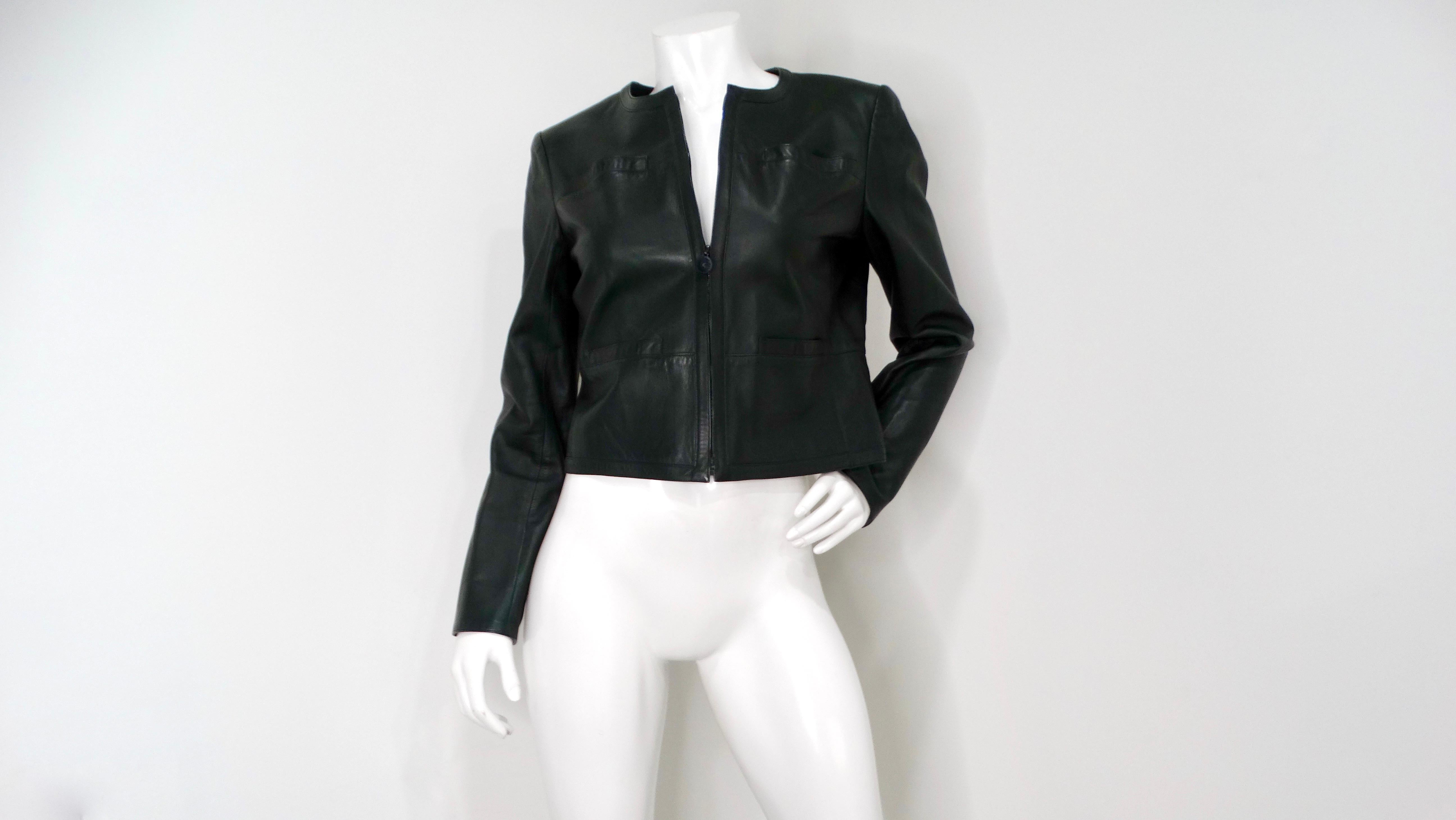 Black 2002 Chanel Runway Green Lambskin Leather Jacket For Sale