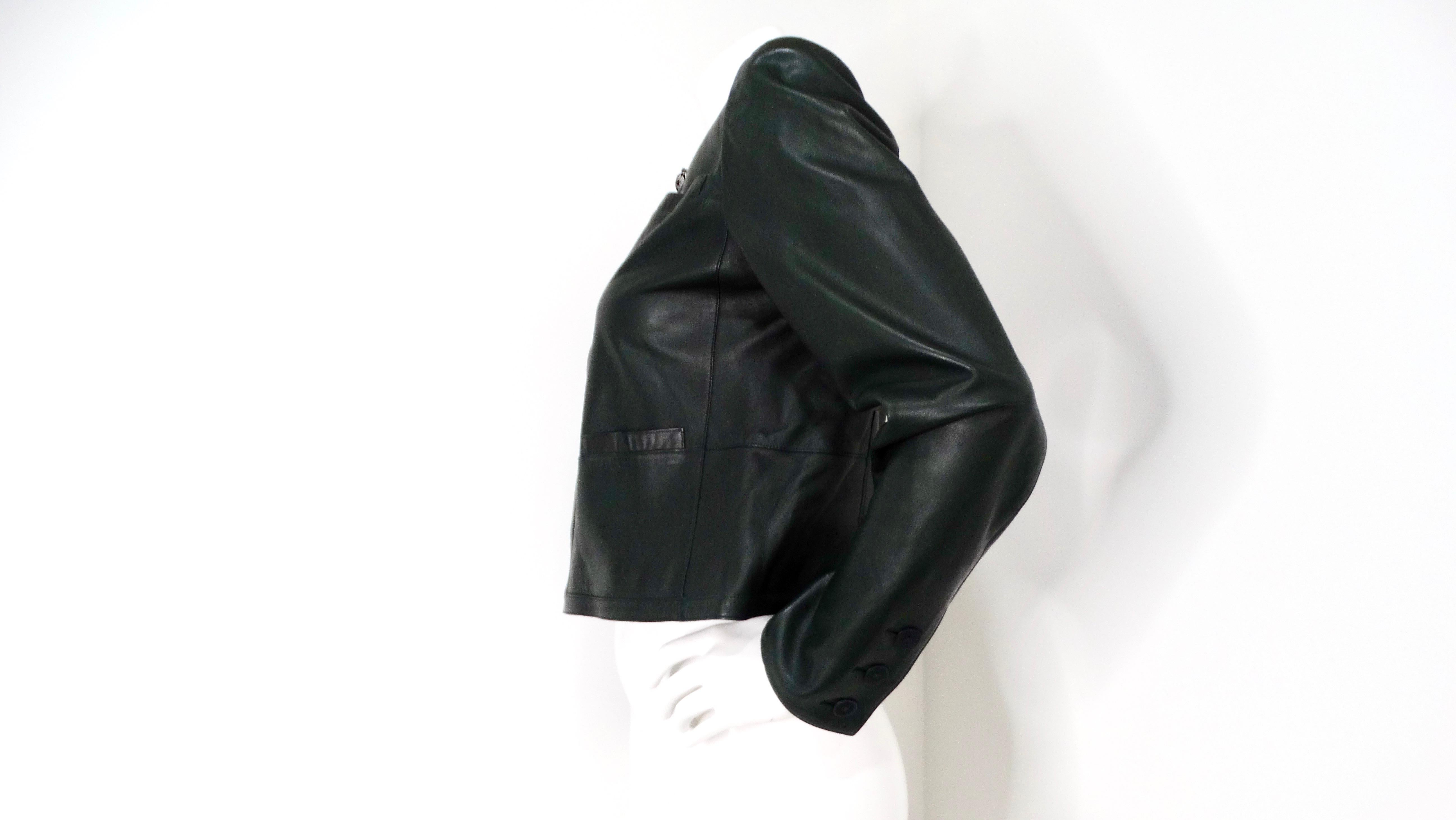 2002 Chanel Runway Green Lambskin Leather Jacket For Sale 1