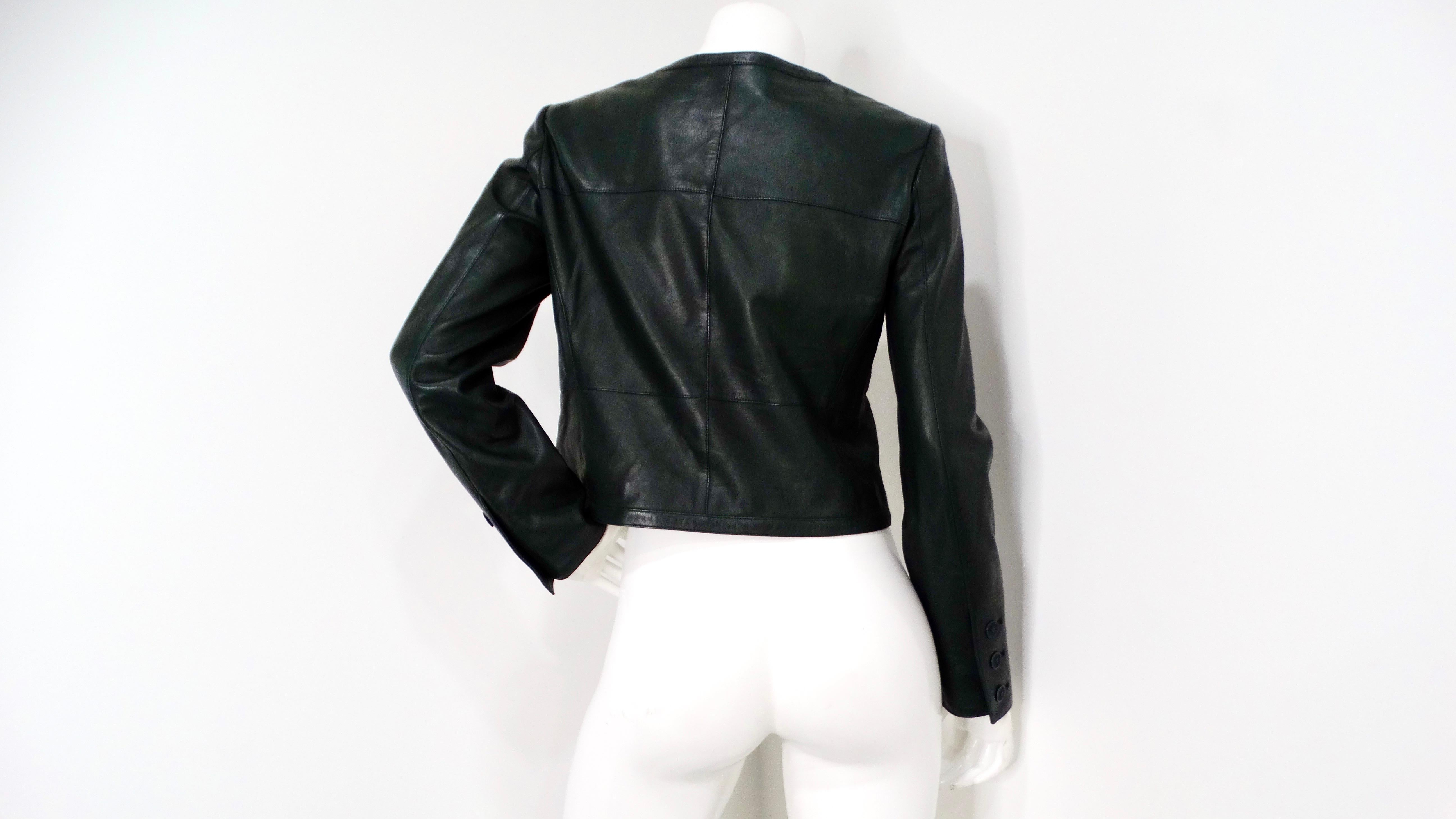 2002 Chanel Runway Green Lambskin Leather Jacket For Sale 3