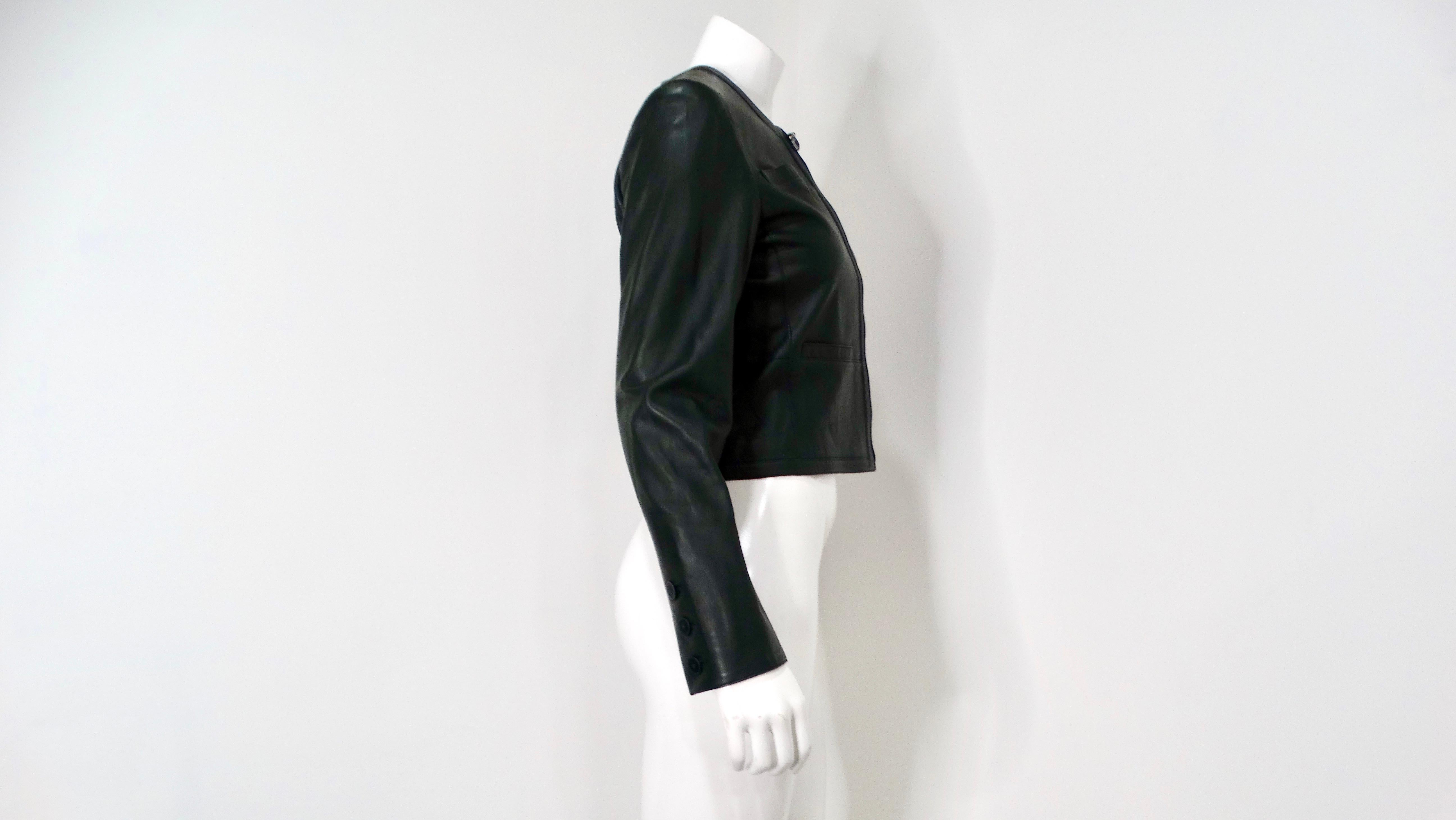 2002 Chanel Runway Green Lambskin Leather Jacket For Sale 4