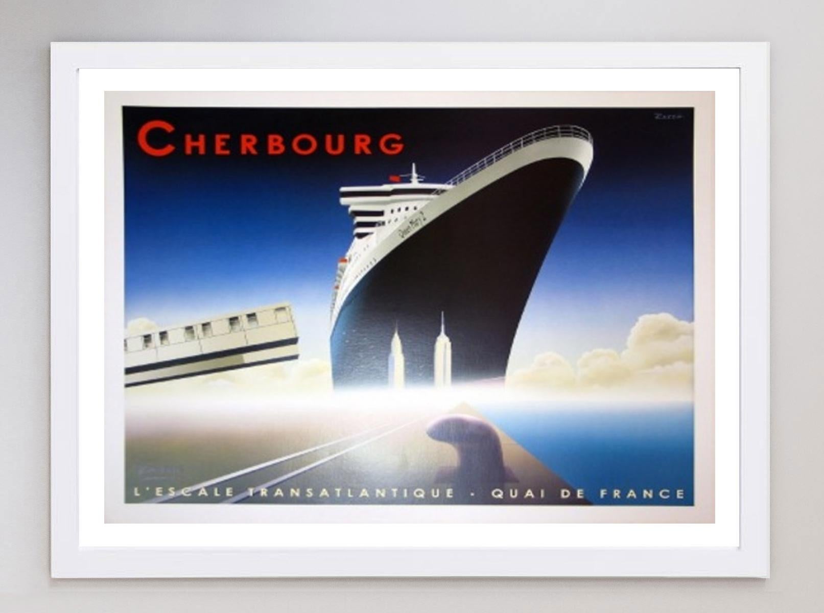 2002 Cherbourg - Queen Mary II - Razzia - Affiche vintage d'origine Bon état - En vente à Winchester, GB
