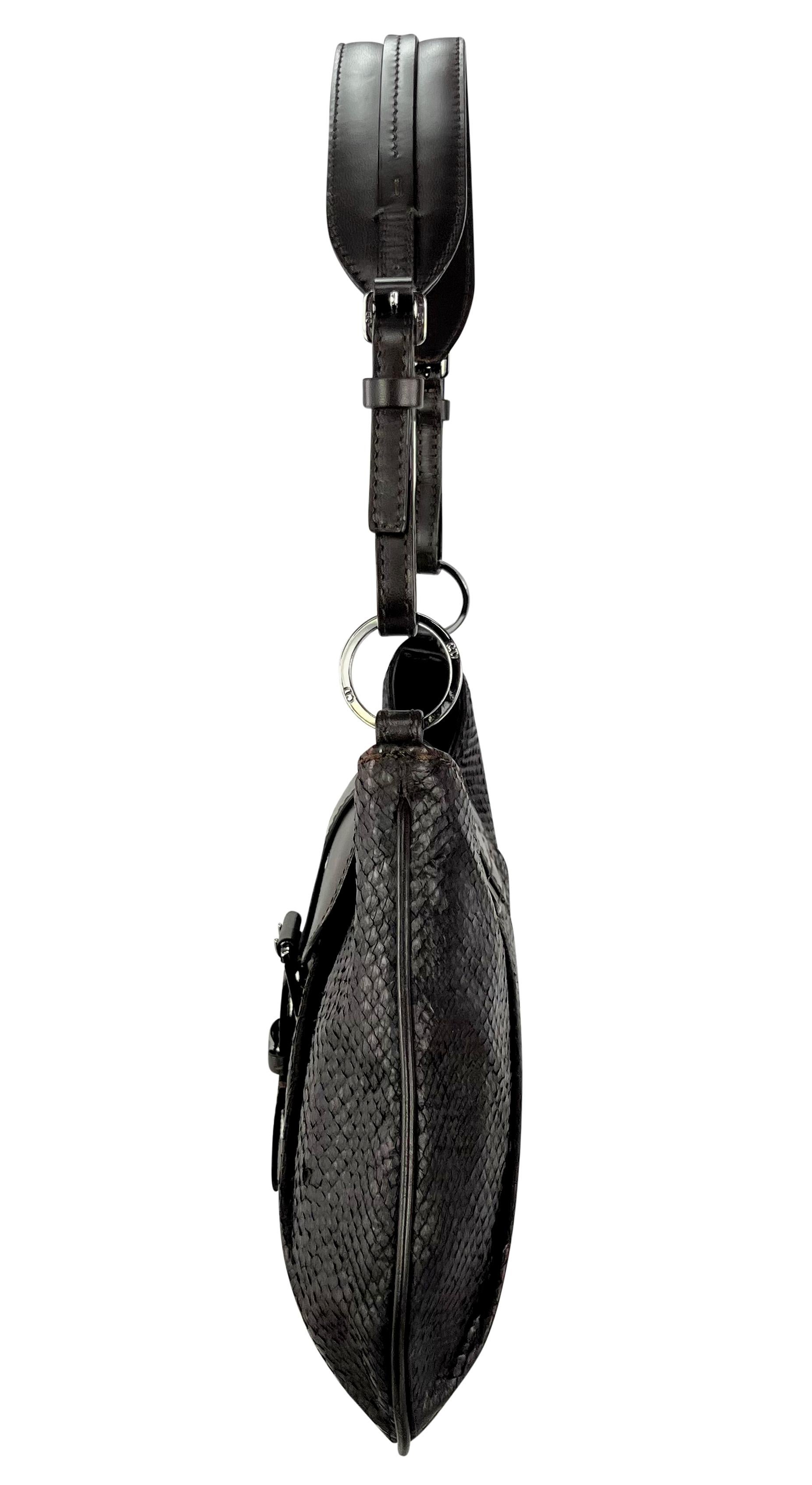 Black 2002 Christian Dior by John Galliano Genuine Snakeskin Brown Shoulder Bag For Sale