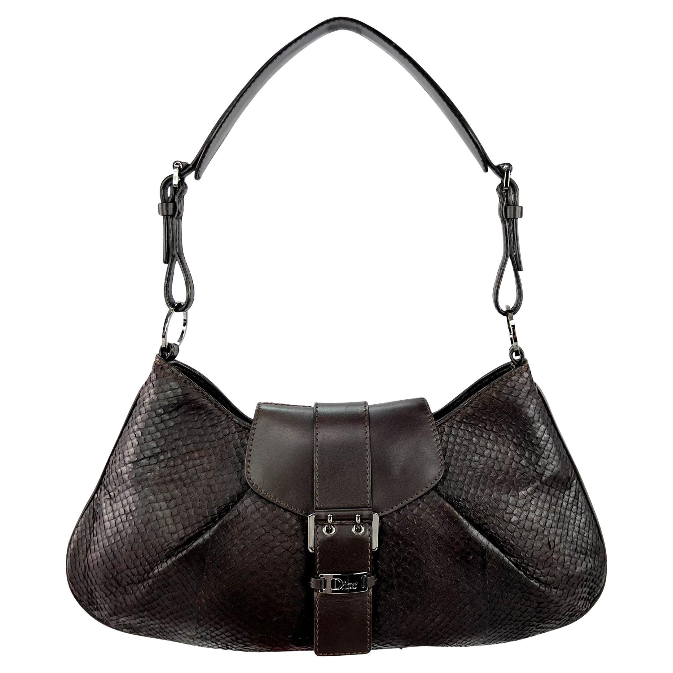 2002 Christian Dior by John Galliano Genuine Snakeskin Brown Shoulder Bag For Sale