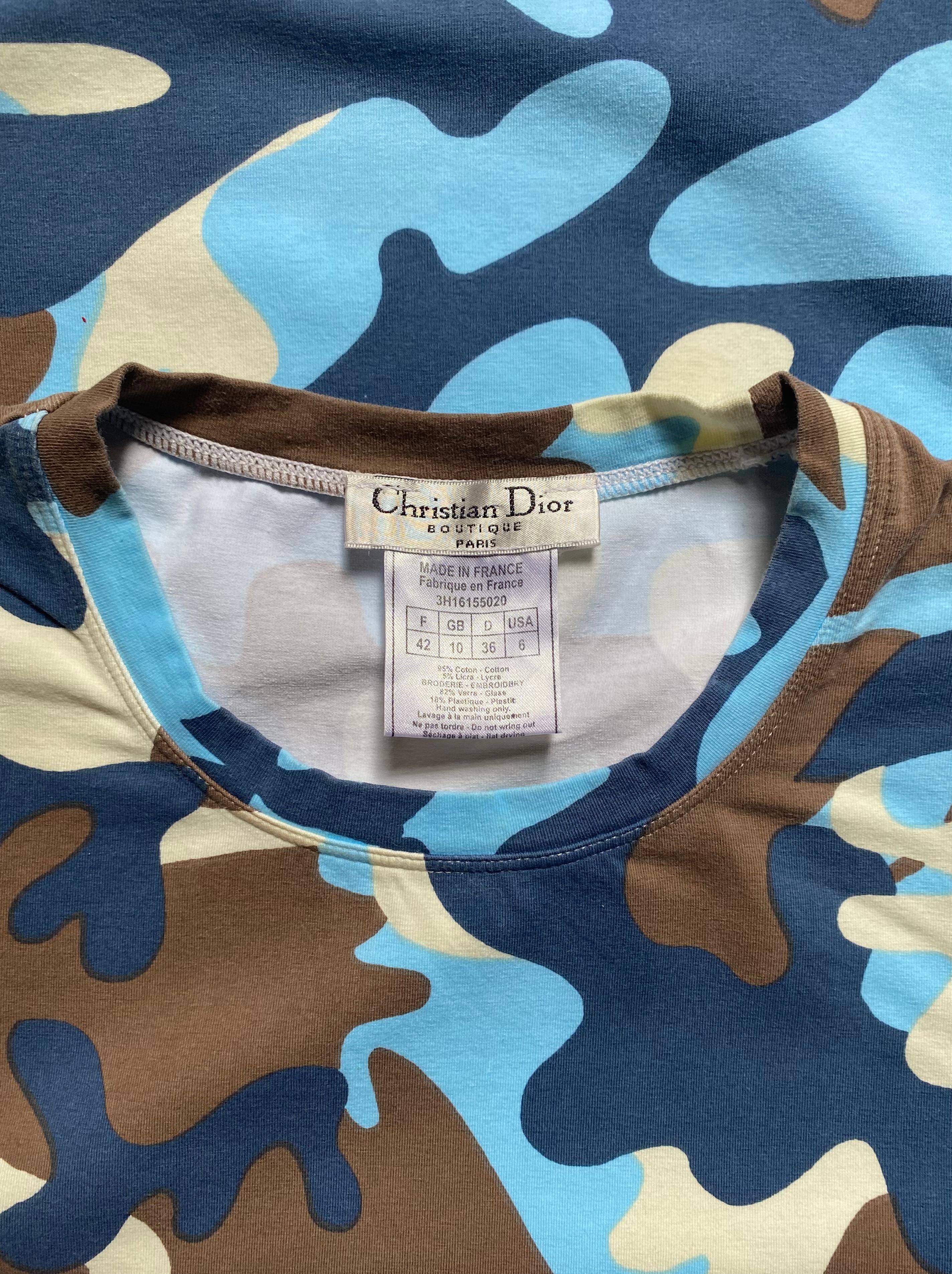 Grigio 2002 Christian Dior Era Galliano  Maglietta Blue Greene & Greene Camo in vendita
