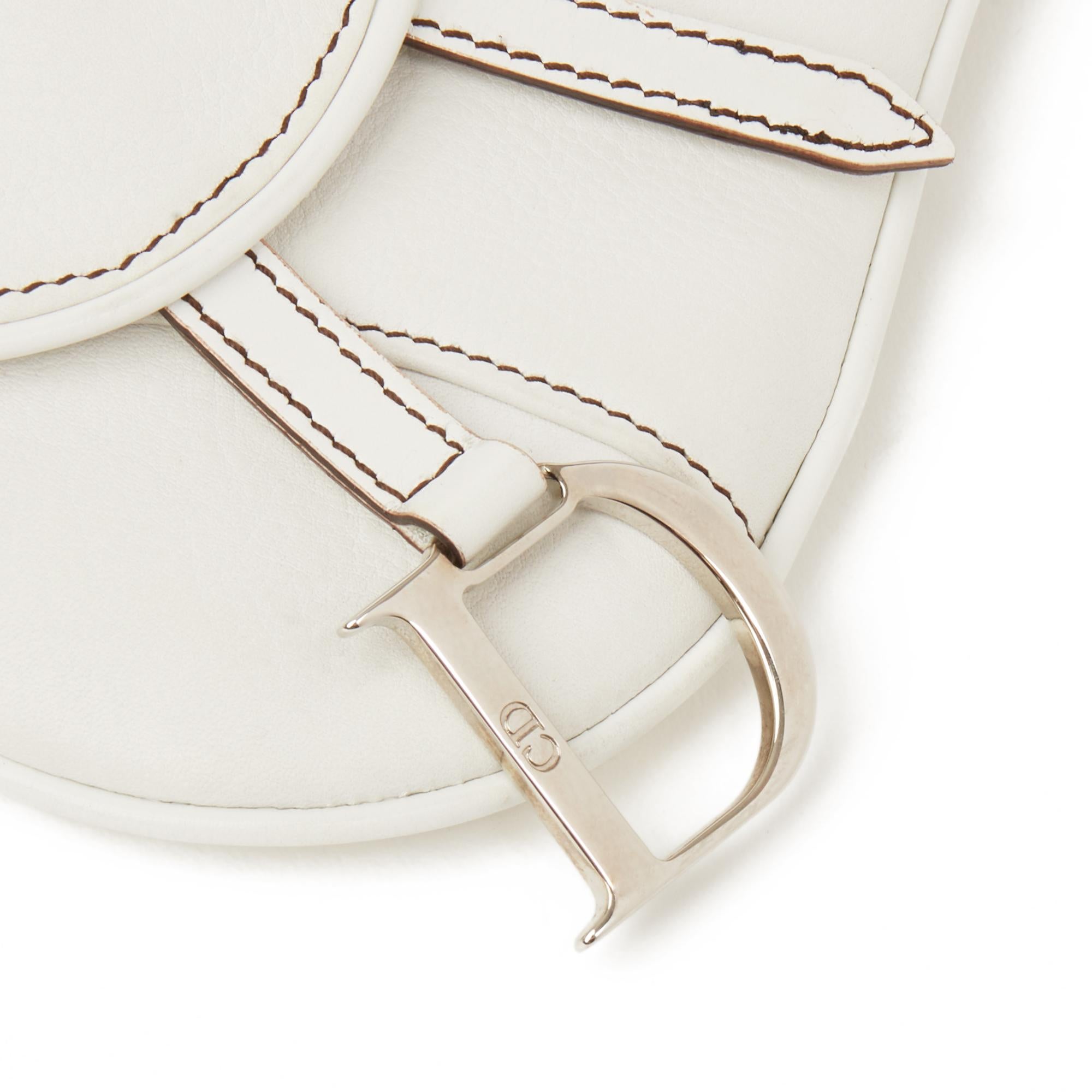 2002 Christian Dior White Calfskin Leather Saddle Belt Bag In Excellent Condition In Bishop's Stortford, Hertfordshire