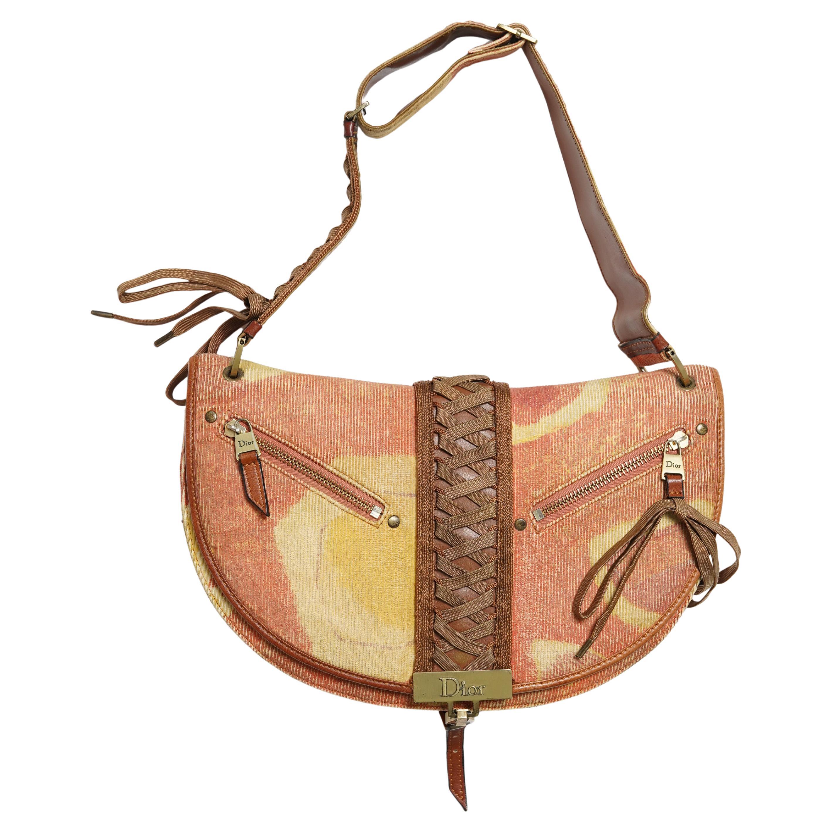 2002 Dior by John Galliano Admit It Jacquard Corset Flap Hobo-Bag For Sale