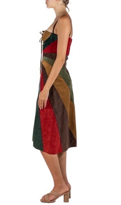 2002 Dolce & Gabbana Brown Red Orange Suede Butterfly  Dress