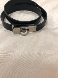 2002 Hermes Kelly Palladium & Black Leather Men/Women Choker/Bracelet w/Box