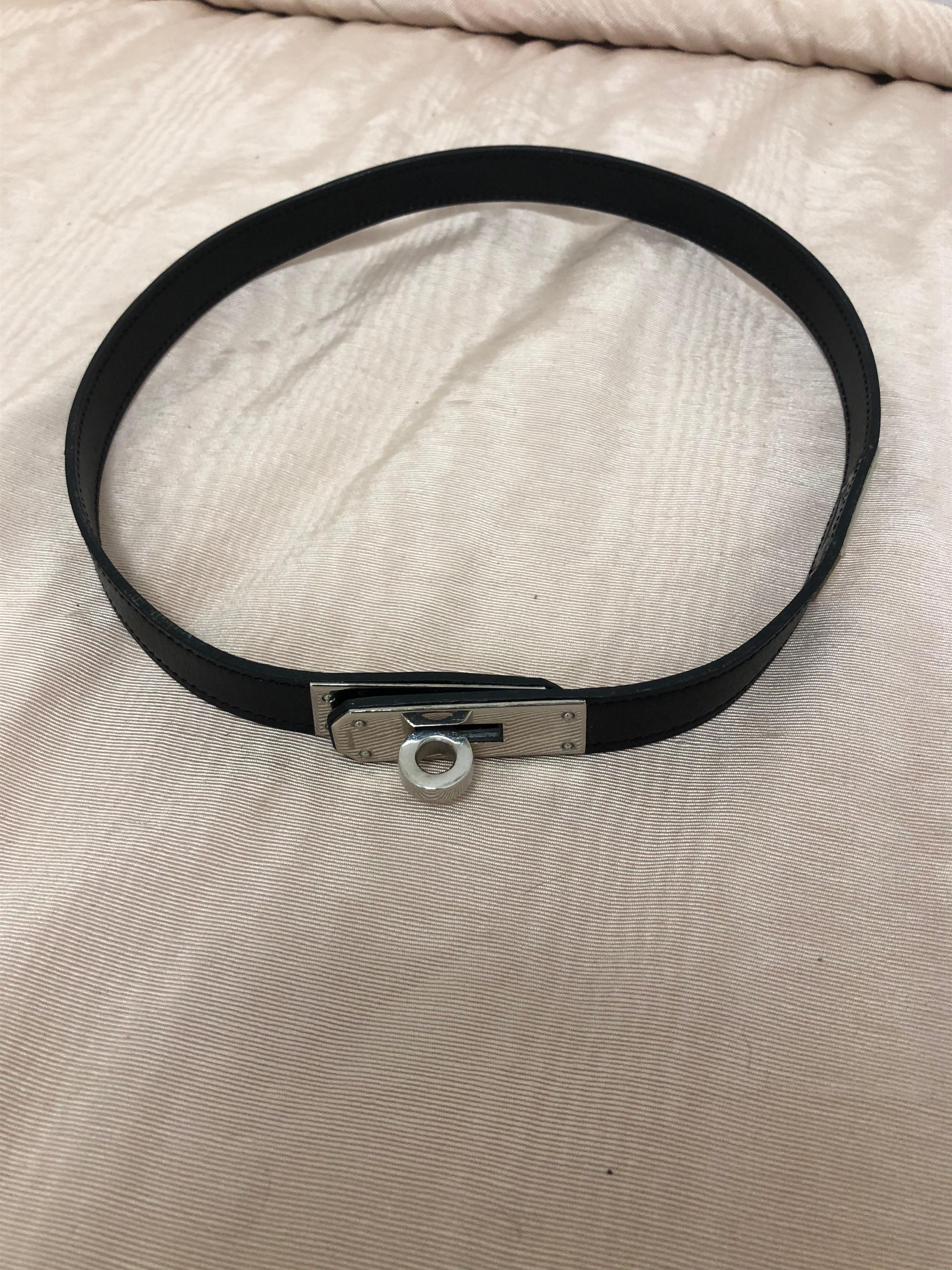 2002 Hermes Kelly Palladium & Black Leather Men/Women Choker/Bracelet w/Box In Excellent Condition In Port Hope, ON