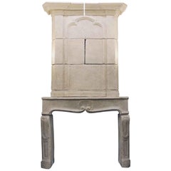 2002 French Country Cast Limestone Mantel with over Mantel from Manhattan