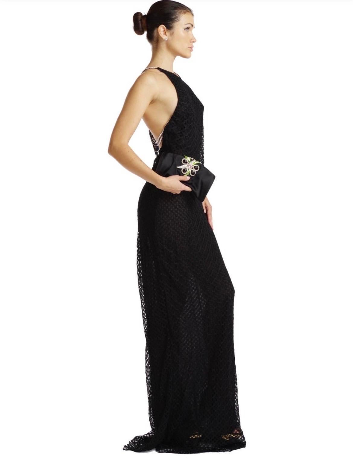 2002 Gianni Versace Couture Vintage Black Gown w/ Crystal Embellished Open Back In New Condition For Sale In Montgomery, TX