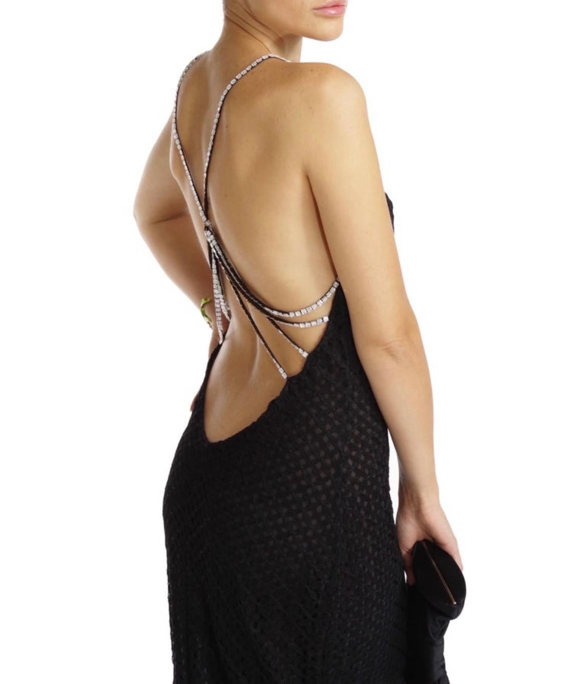 2002 Gianni Versace Couture Vintage Black Gown w/ Crystal Embellished Open Back For Sale 1