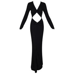 2002 Gucci by Tom Ford Long Black Cut-Out L/S Gown Dress 38