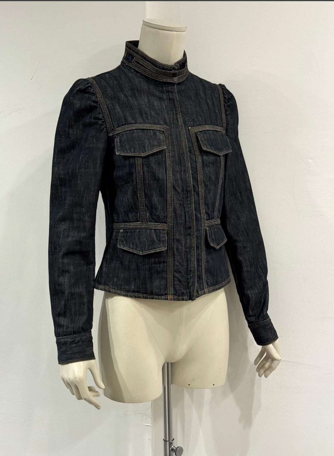 2002 Gucci by Tom Ford veste en denim pour officier militaire Pour femmes en vente