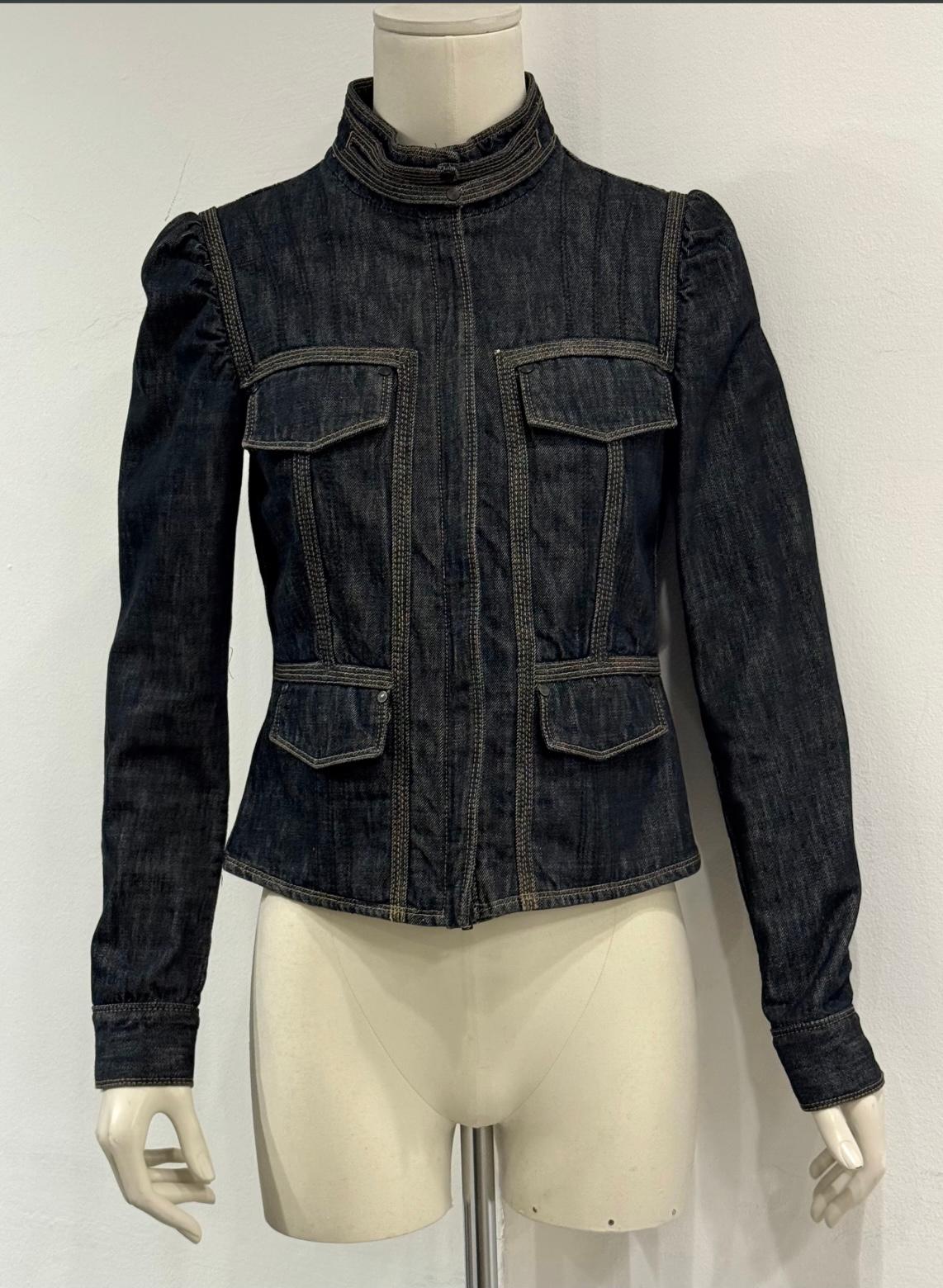 2002 Gucci by Tom Ford veste en denim pour officier militaire en vente 1