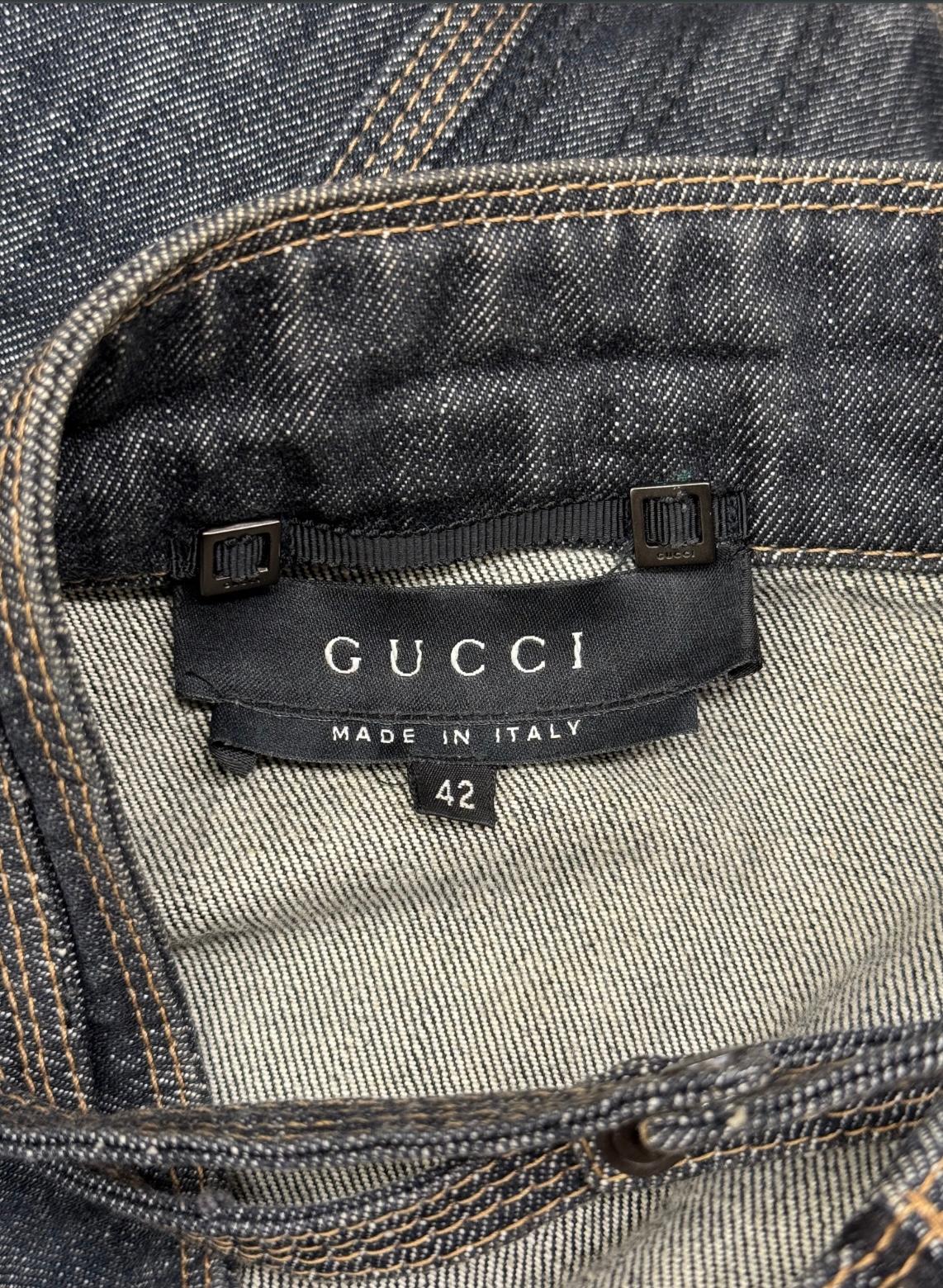 2002 Gucci by Tom Ford veste en denim pour officier militaire en vente 3