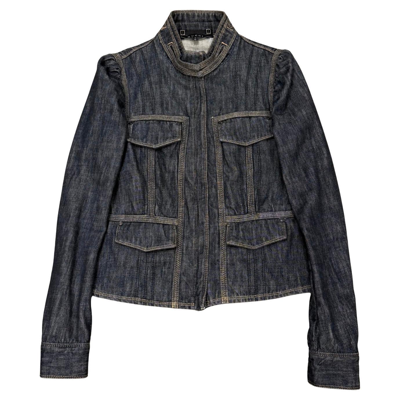 2002 Gucci by Tom Ford veste en denim pour officier militaire en vente
