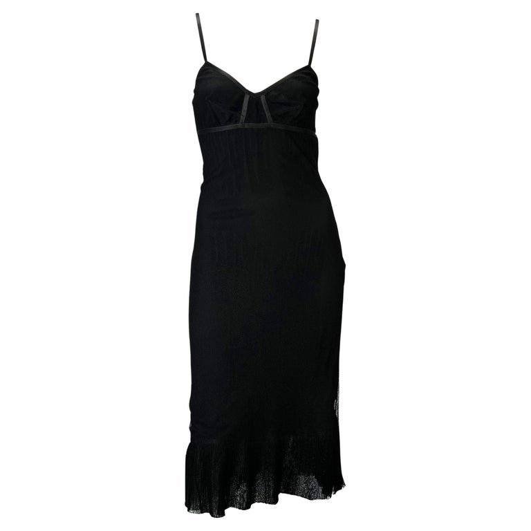2002 Gucci by Tom Ford Pleated Tulle Overlay Corset Lace Up Black Dress ...
