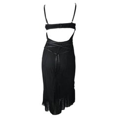 2002 Gucci by Tom Ford Pleated Tulle Overlay Corset Lace Up Black Dress