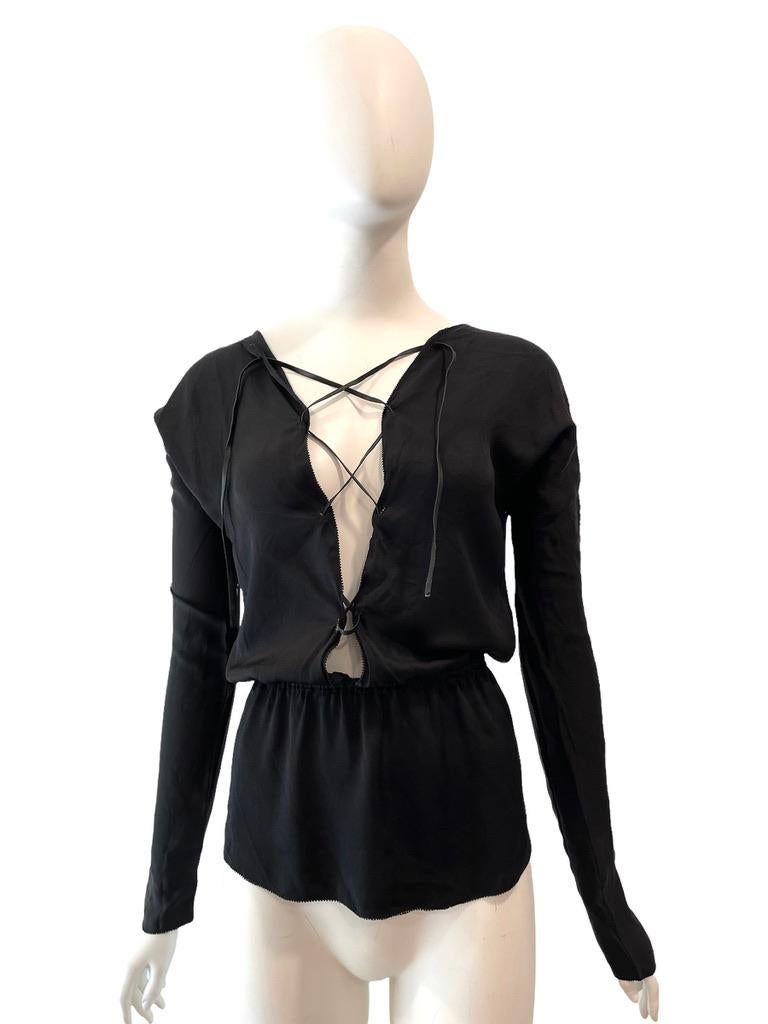 Women's 2002 Gucci Tom Ford Black Silk Lace-Up Backless Top