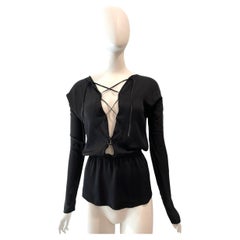 2002 Gucci Tom Ford Black Silk Lace-Up Backless Top 
