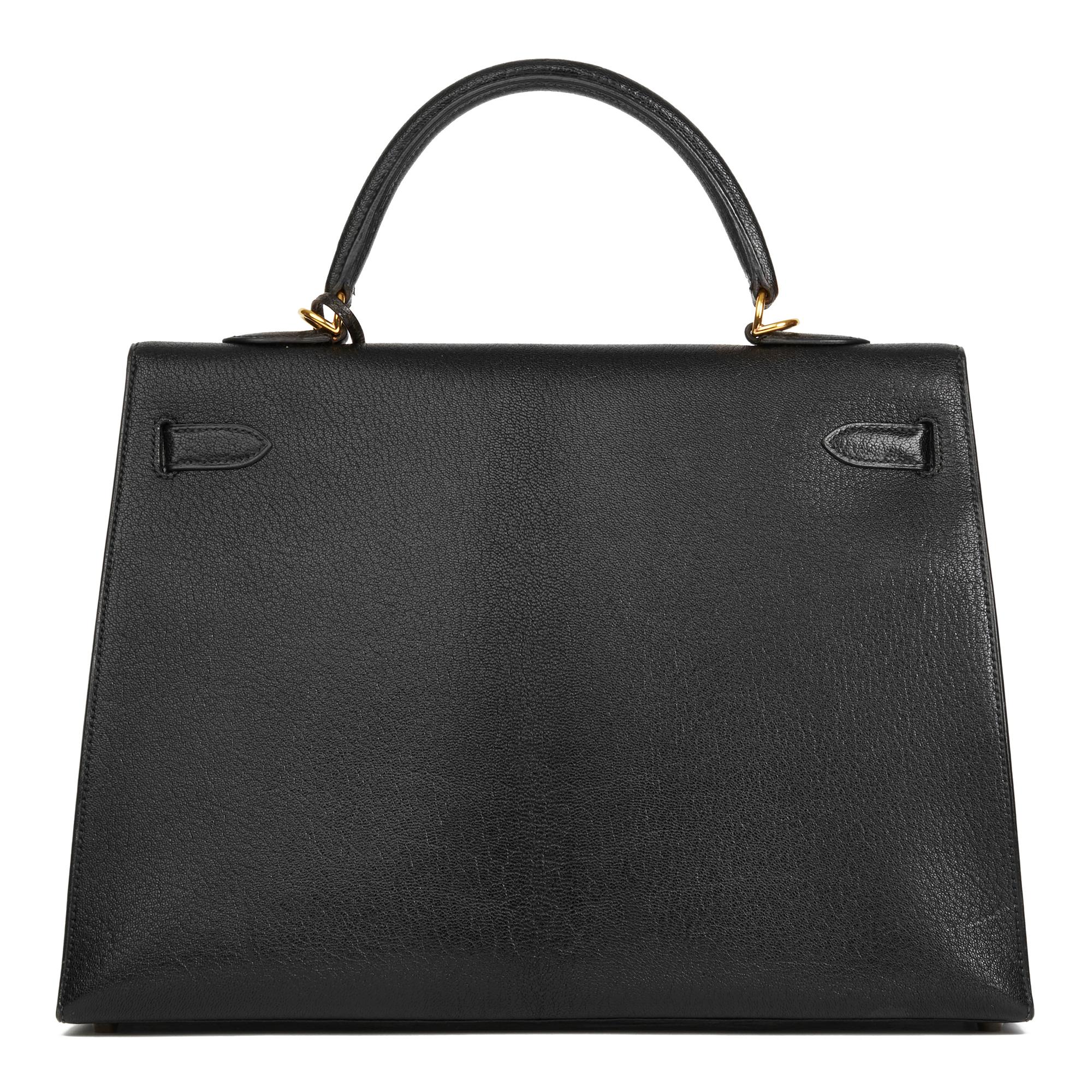 2002 Hermès Black Chevre de Coromandel Leather Kelly 35cm Sellier at ...