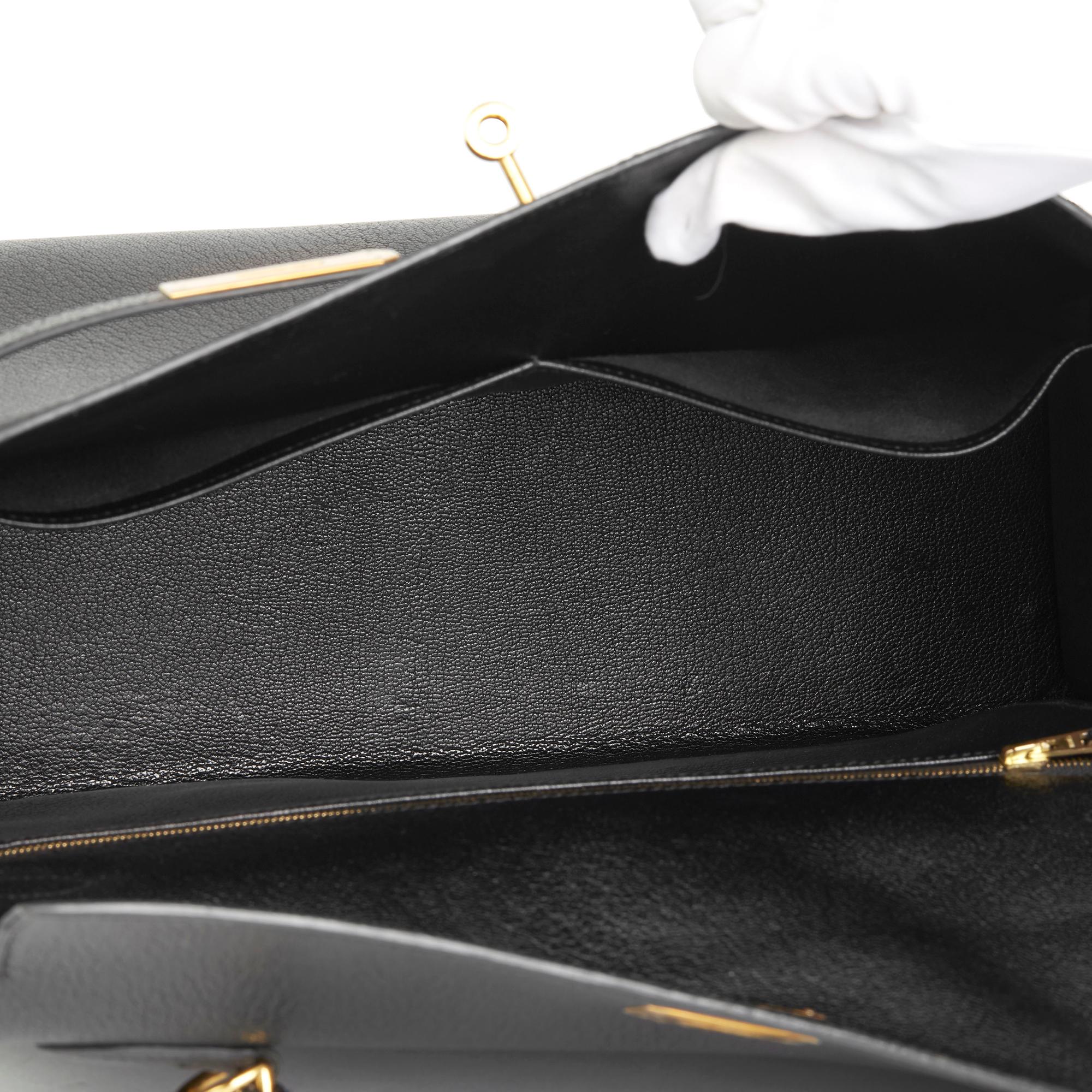 2002 Hermès Black Chevre de Coromandel Leather Kelly 35cm Sellier  5