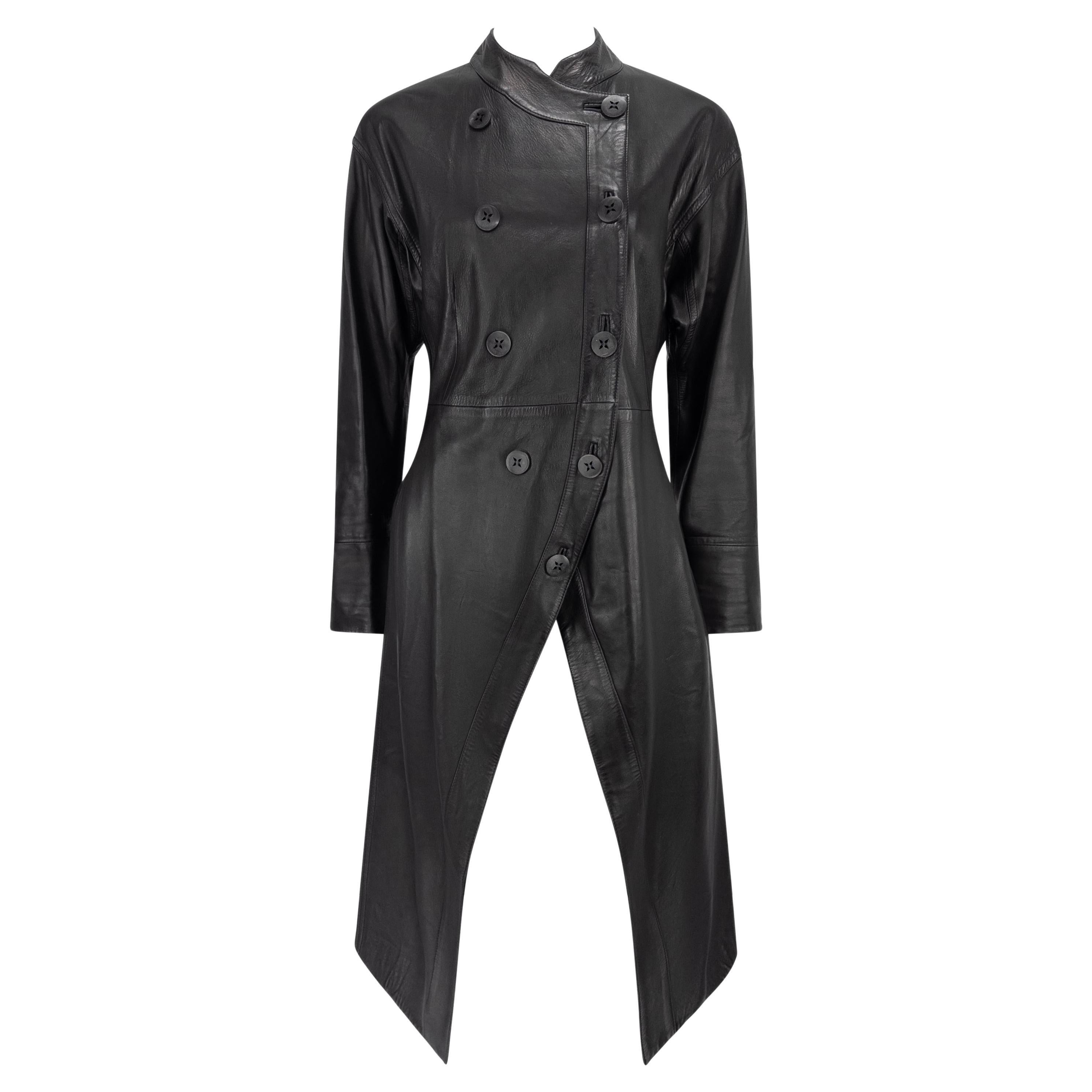 2002 John Galliano Black Lambskin Leather Double Breasted Coat im Angebot