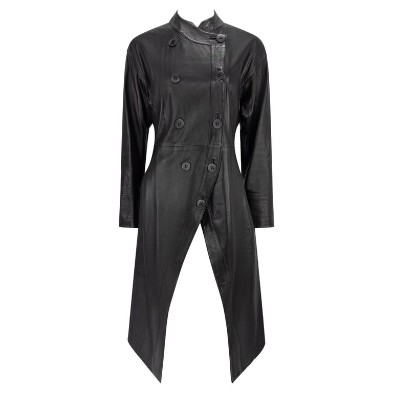 2002 John Galliano Black Lambskin Leather Double Breasted Coat For 