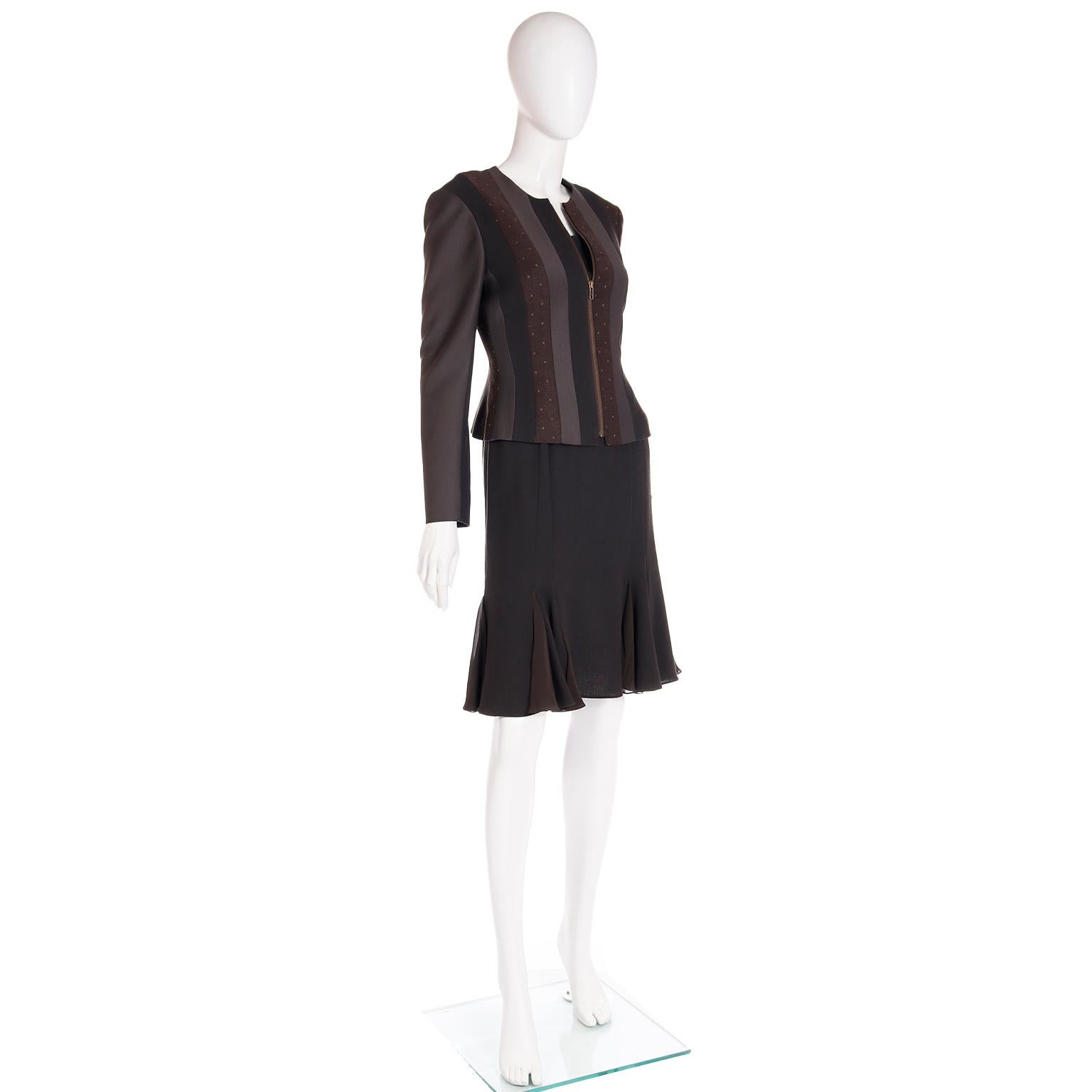 2002 John Galliano Vintage Striped Zip Front Jacket and Godet Dress Ensemble In Excellent Condition For Sale In Portland, OR