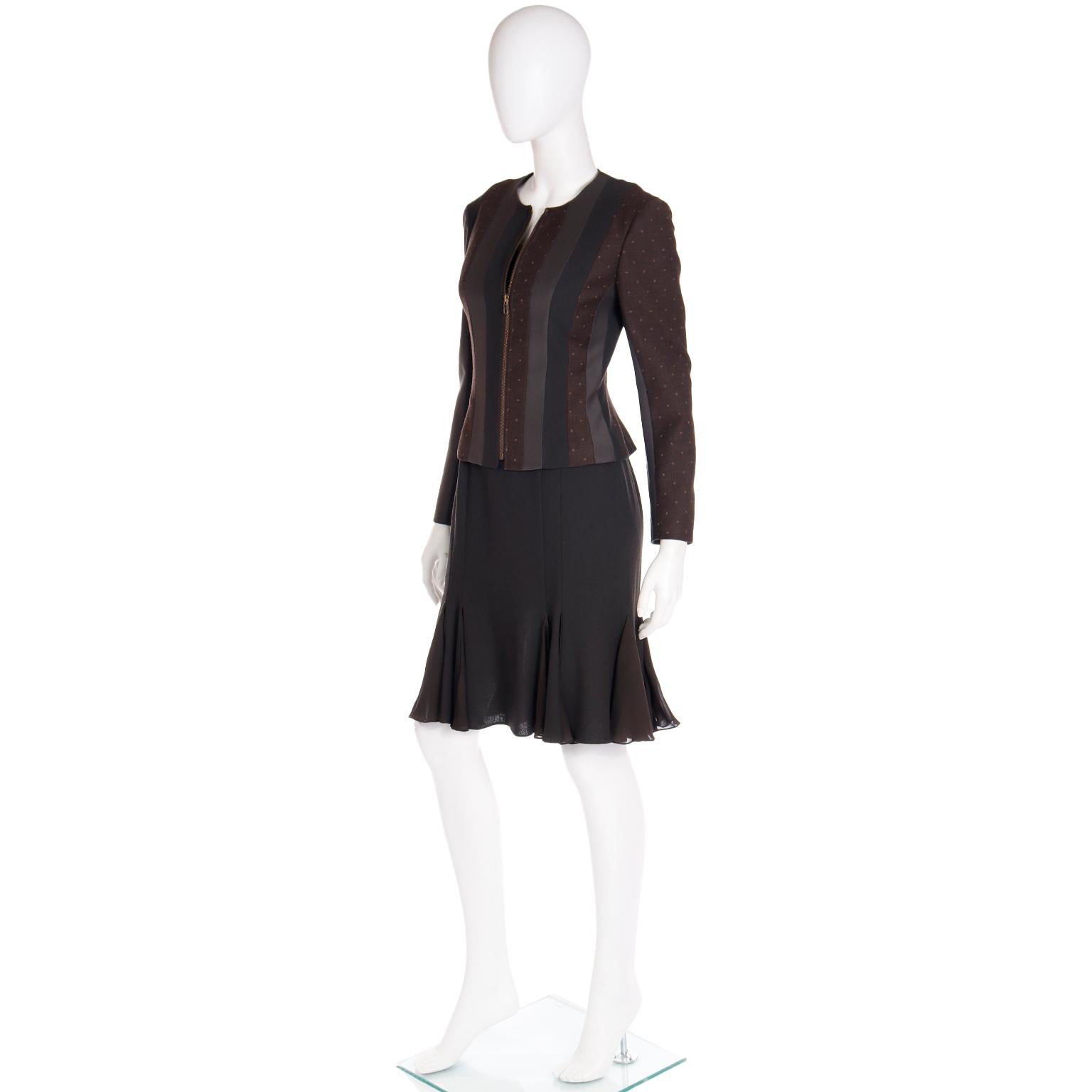 2002 John Galliano Vintage Striped Zip Front Jacket and Godet Dress Ensemble For Sale 2