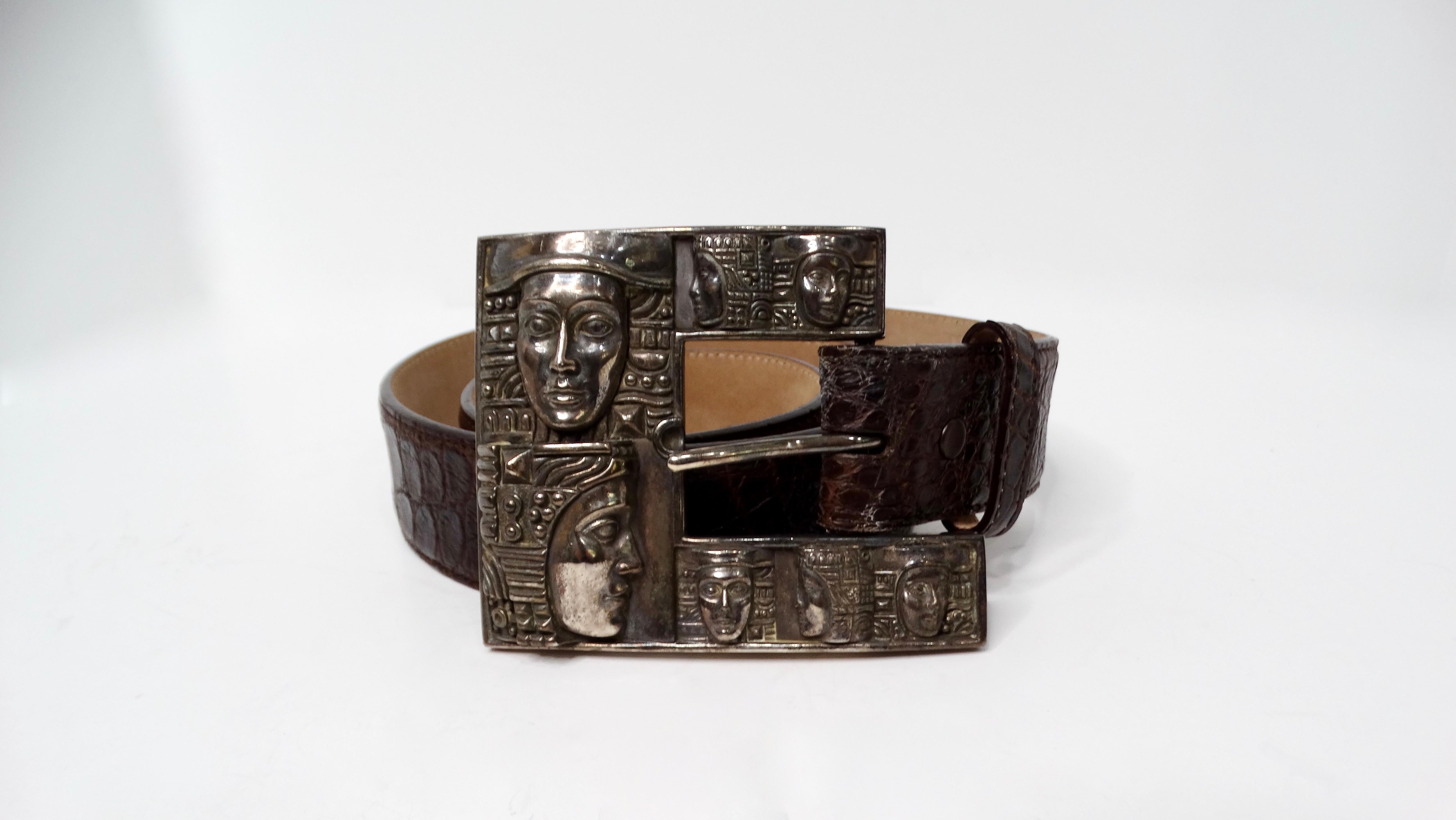 Introducing the 2002 Kieseltstein-Cord American Alligator Leather Belt, a luxurious accessory that pairs exquisite craftsmanship with timeless elegance. This belt features sumptuous brown alligator leather, renowned for its durability and