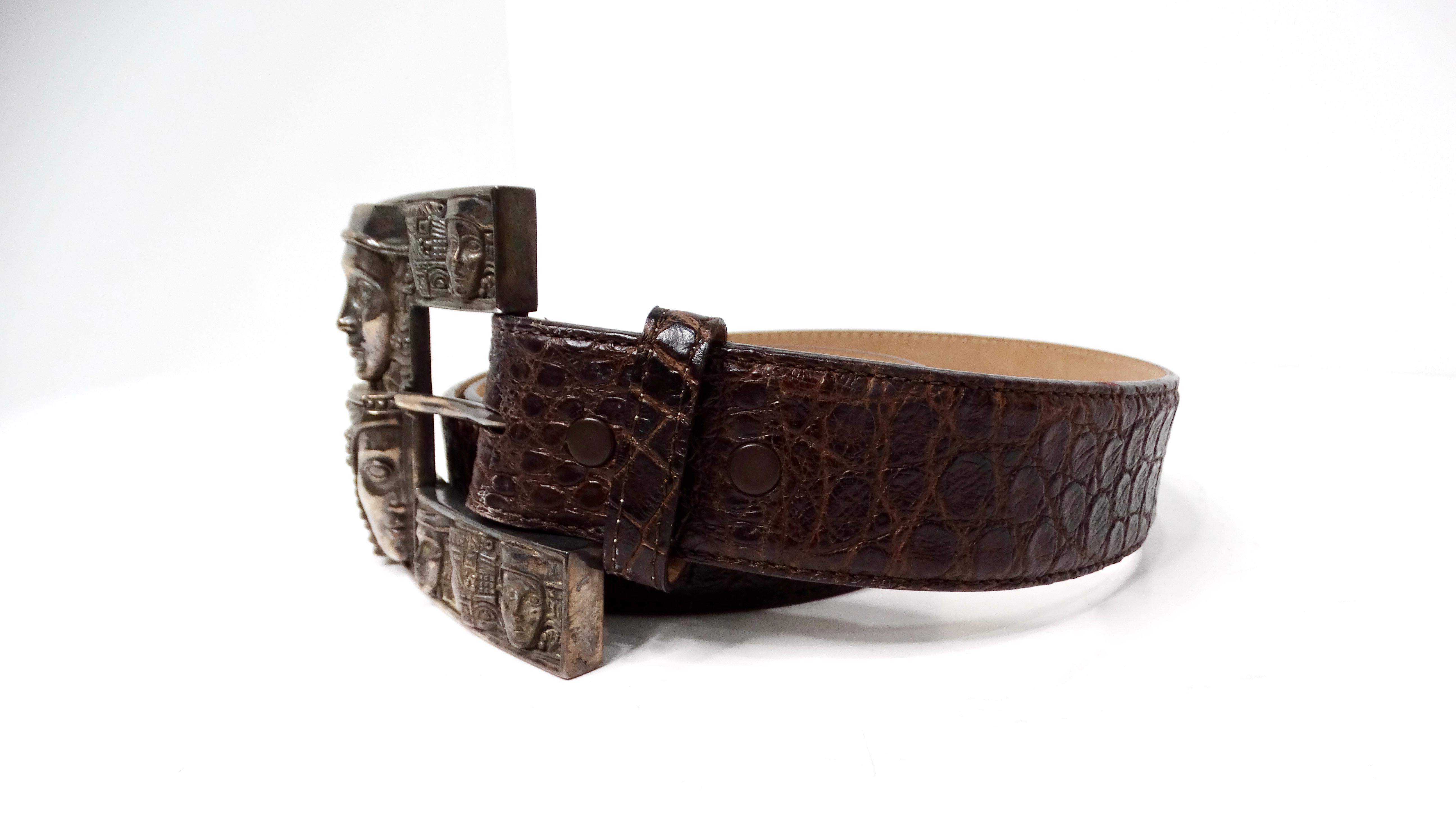 Black 2002 Kieseltsein-Cord American Alligator Leather Belt With Egyptian Motif Buckle