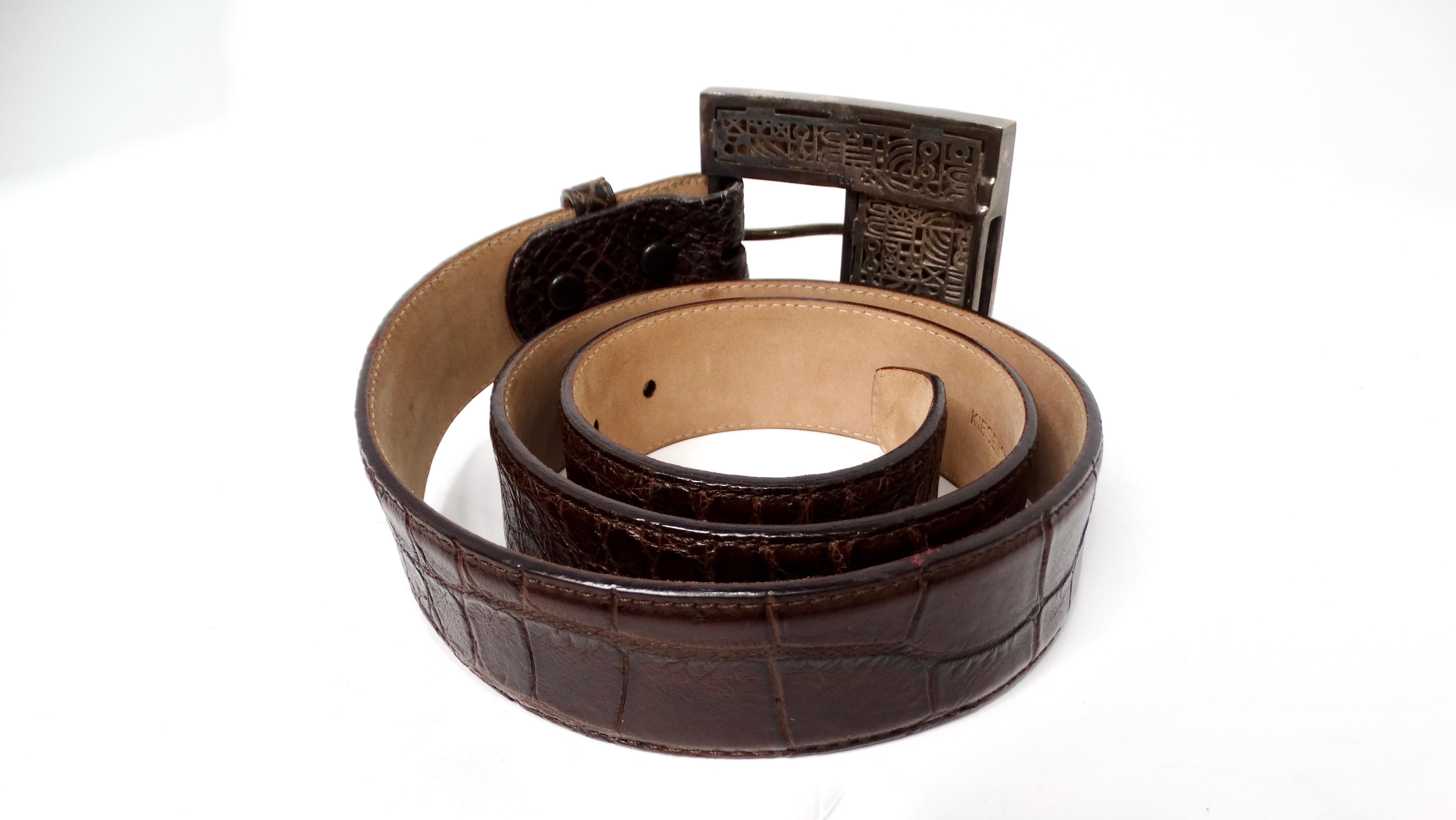 2002 Kieseltsein-Cord American Alligator Leather Belt With Egyptian Motif Buckle In Good Condition In Scottsdale, AZ