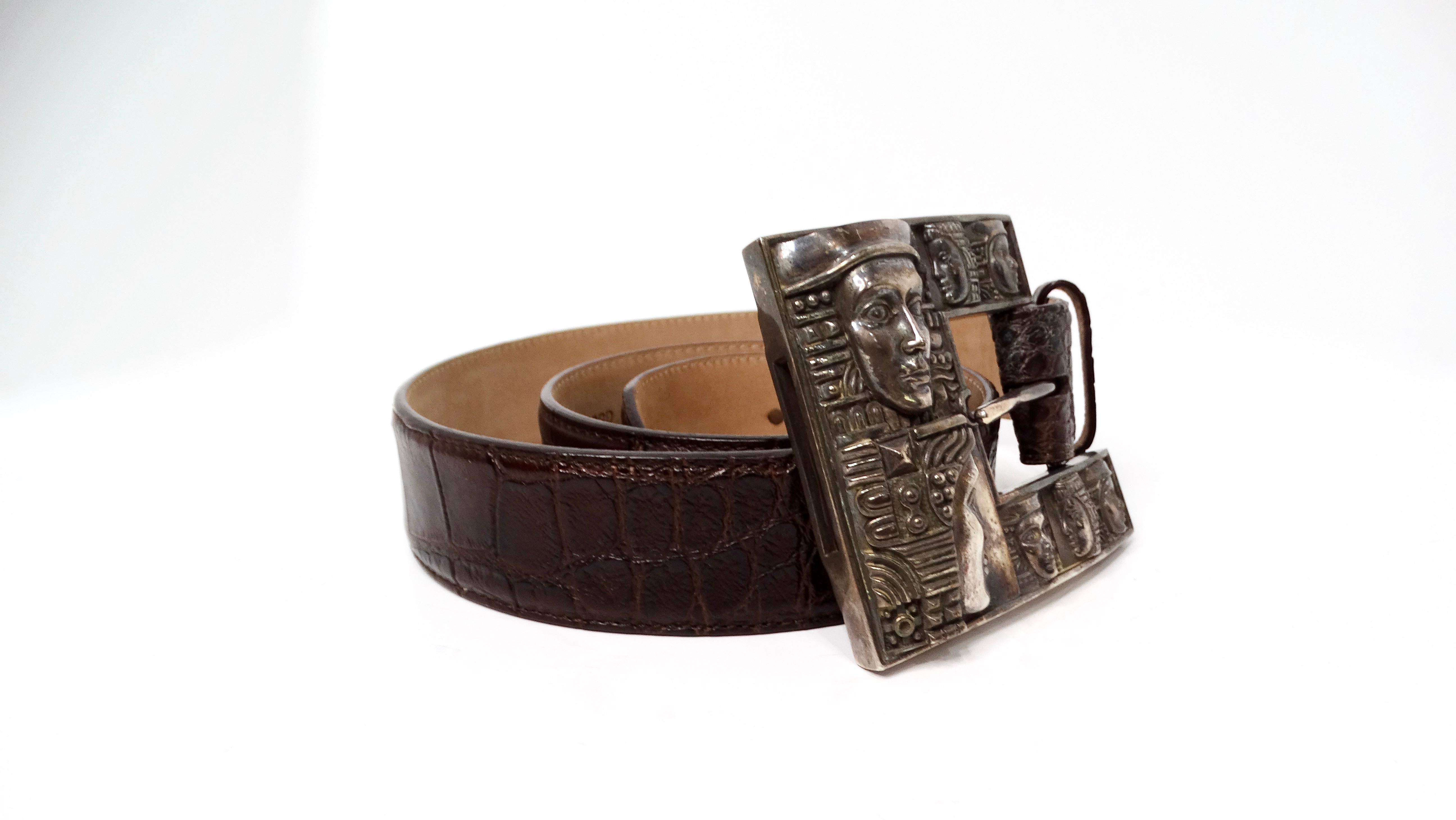 Women's 2002 Kieseltsein-Cord American Alligator Leather Belt With Egyptian Motif Buckle