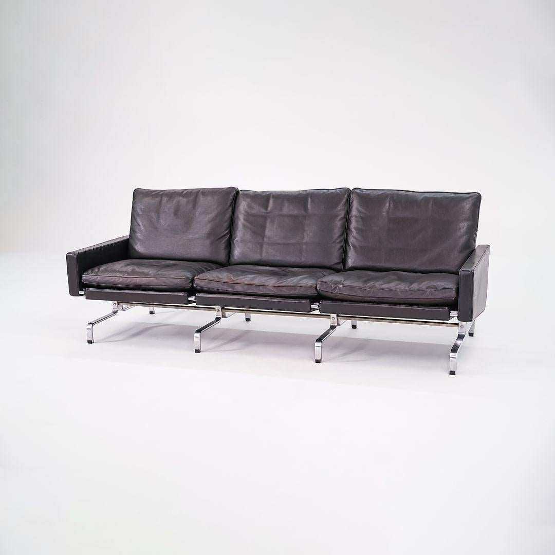 Acier 2002 Poul Kjaerholm for Fritz Hansen PK31 Canapé trois places en cuir noir en vente