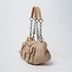 2002 Prada Beige Leather Chain Handle Buckle Moon Bag