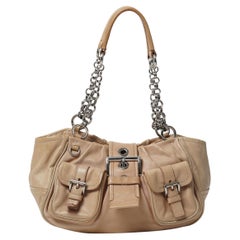 2002 Prada Borsa Luna in pelle beige con manico a catena e fibbia