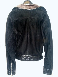 2002 RARE VINTAGE GIANNI VERSACE BLACK SHEARLING LEATHER BIKER JACKET for MEN