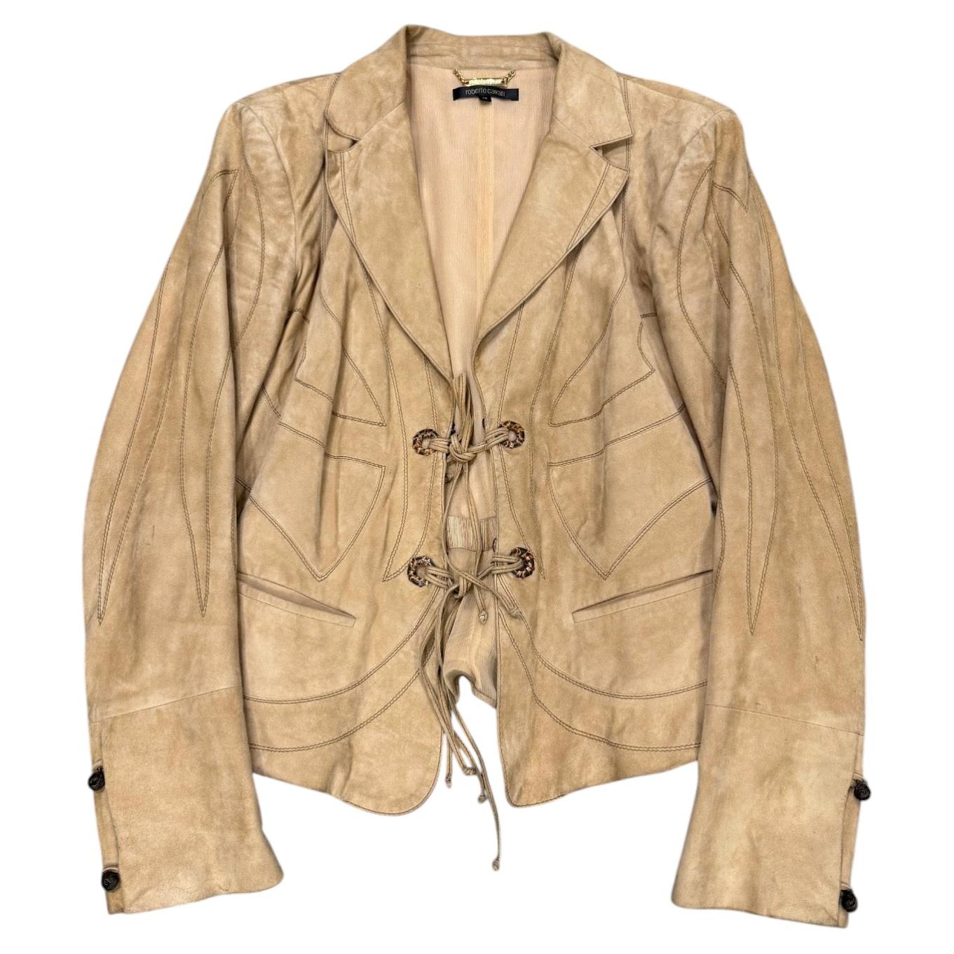 2002 Roberto Cavalli butterfly lace-up leather jacket