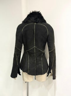 2002 Roberto Cavalli fitted shearling jacket with real fur collar